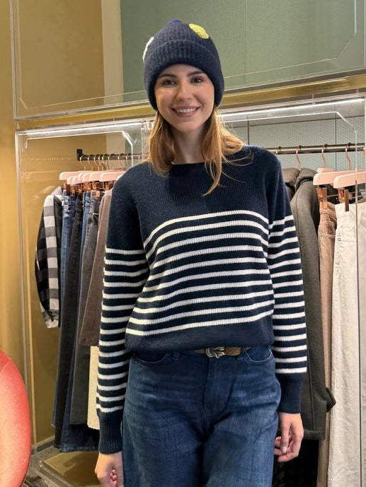 Maglione blu a righe bianche B112RIGHE BLU BIANCO Brodie