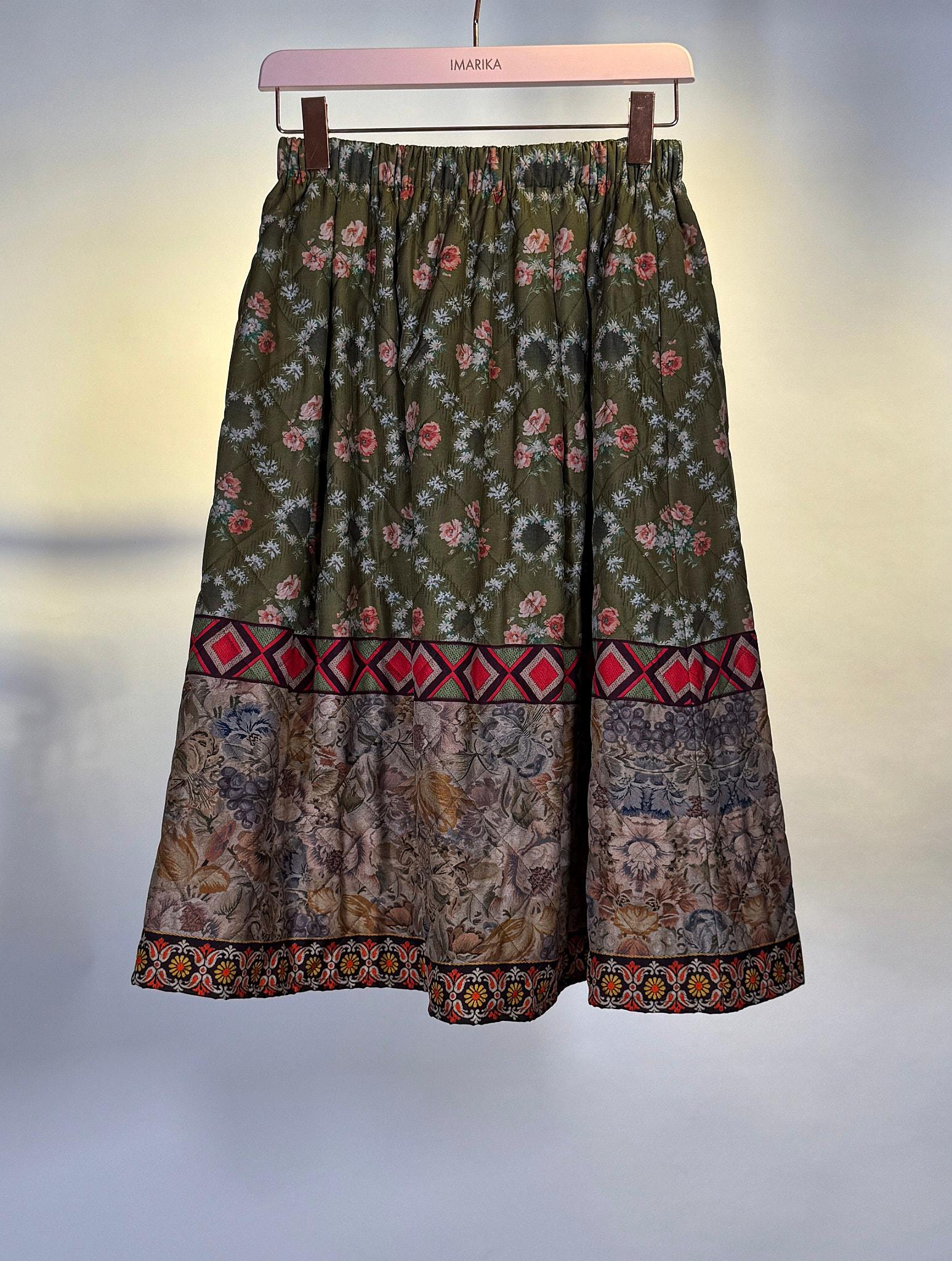 Gonna midi con stampa floreale 516688FIORI IMBOTTITA VERDE Pierre-Louis Mascia