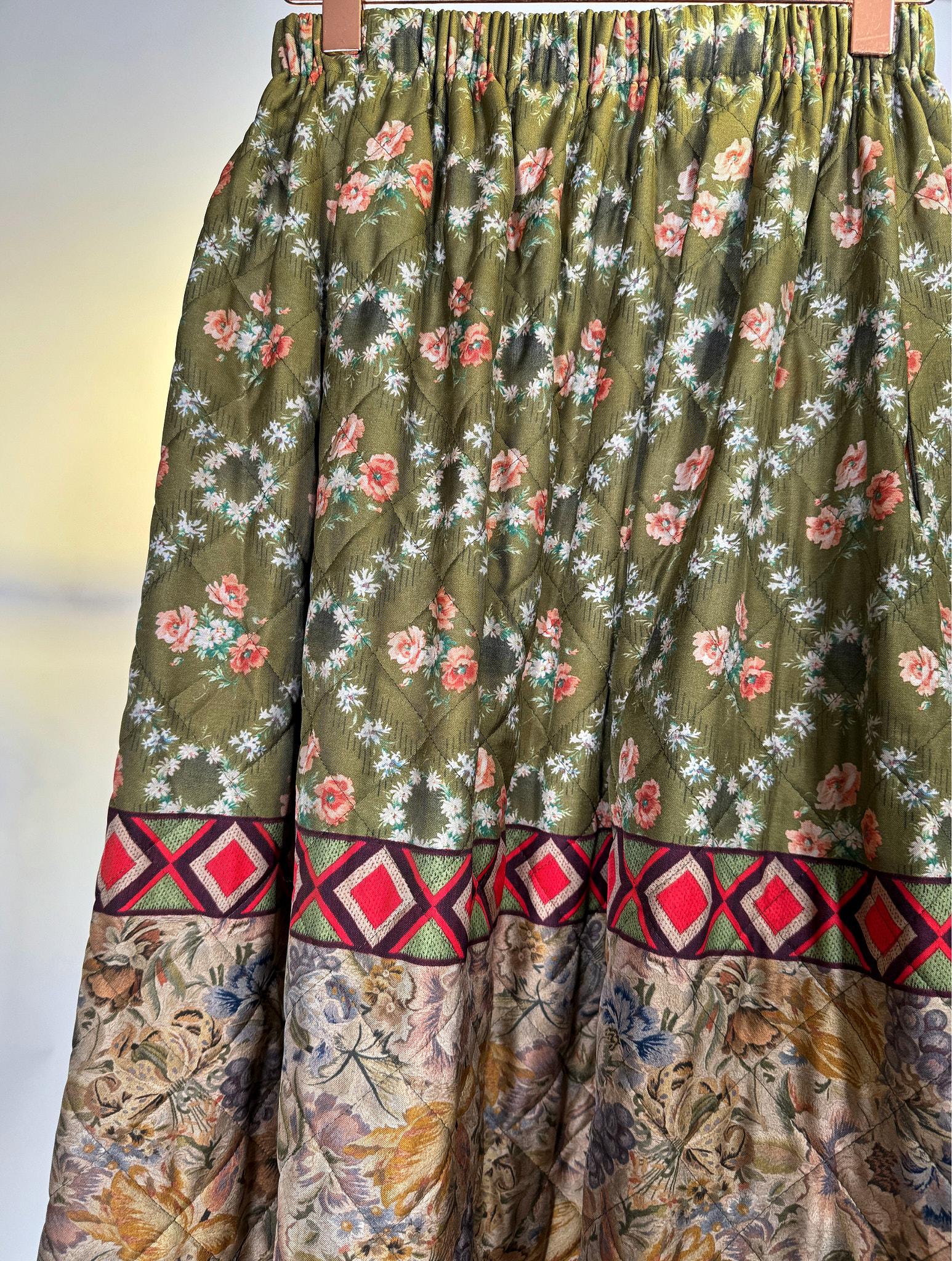 Gonna midi con stampa floreale 516688FIORI IMBOTTITA VERDE Pierre-Louis Mascia