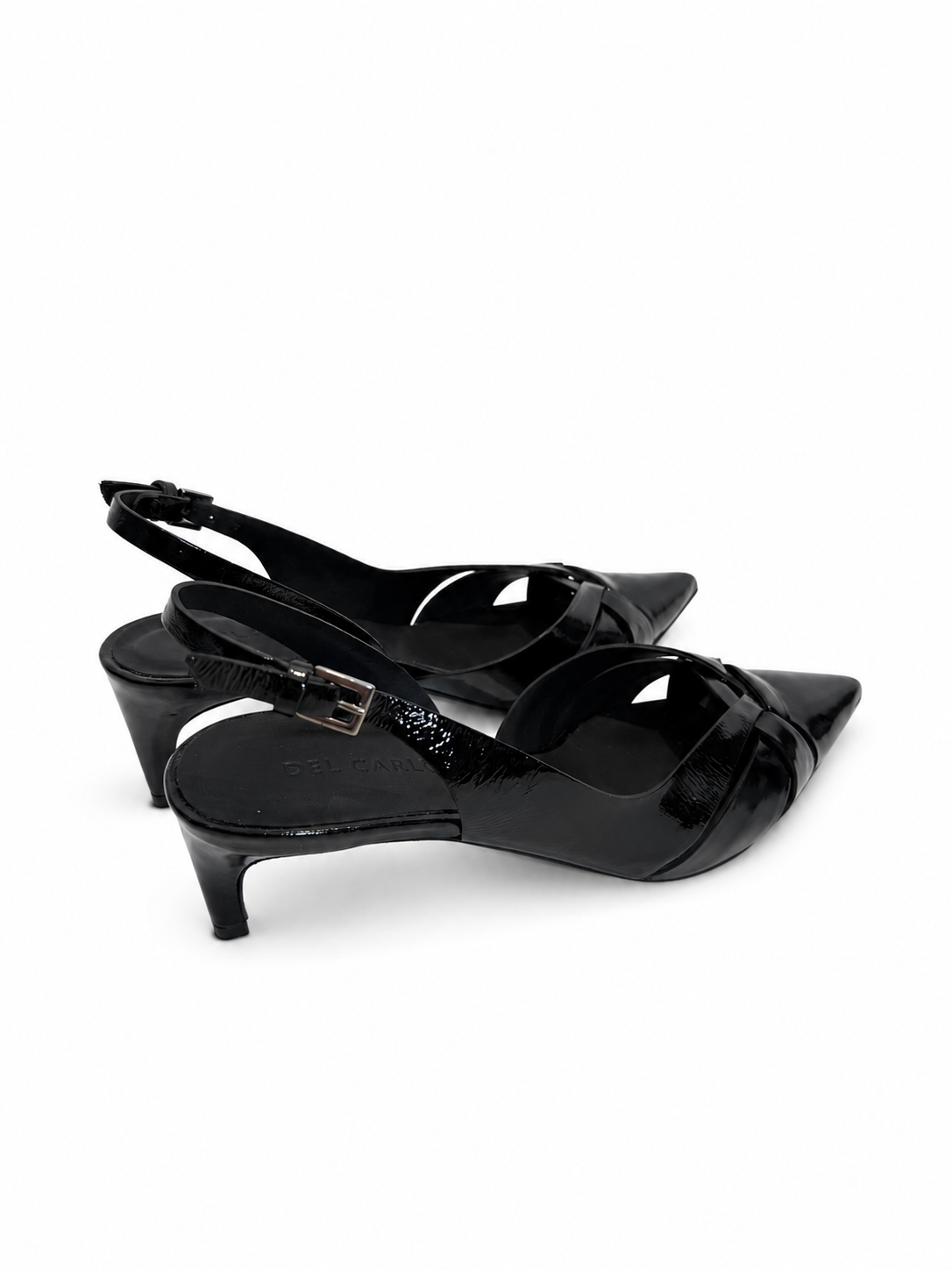 Slingback a punta in vernice nera 